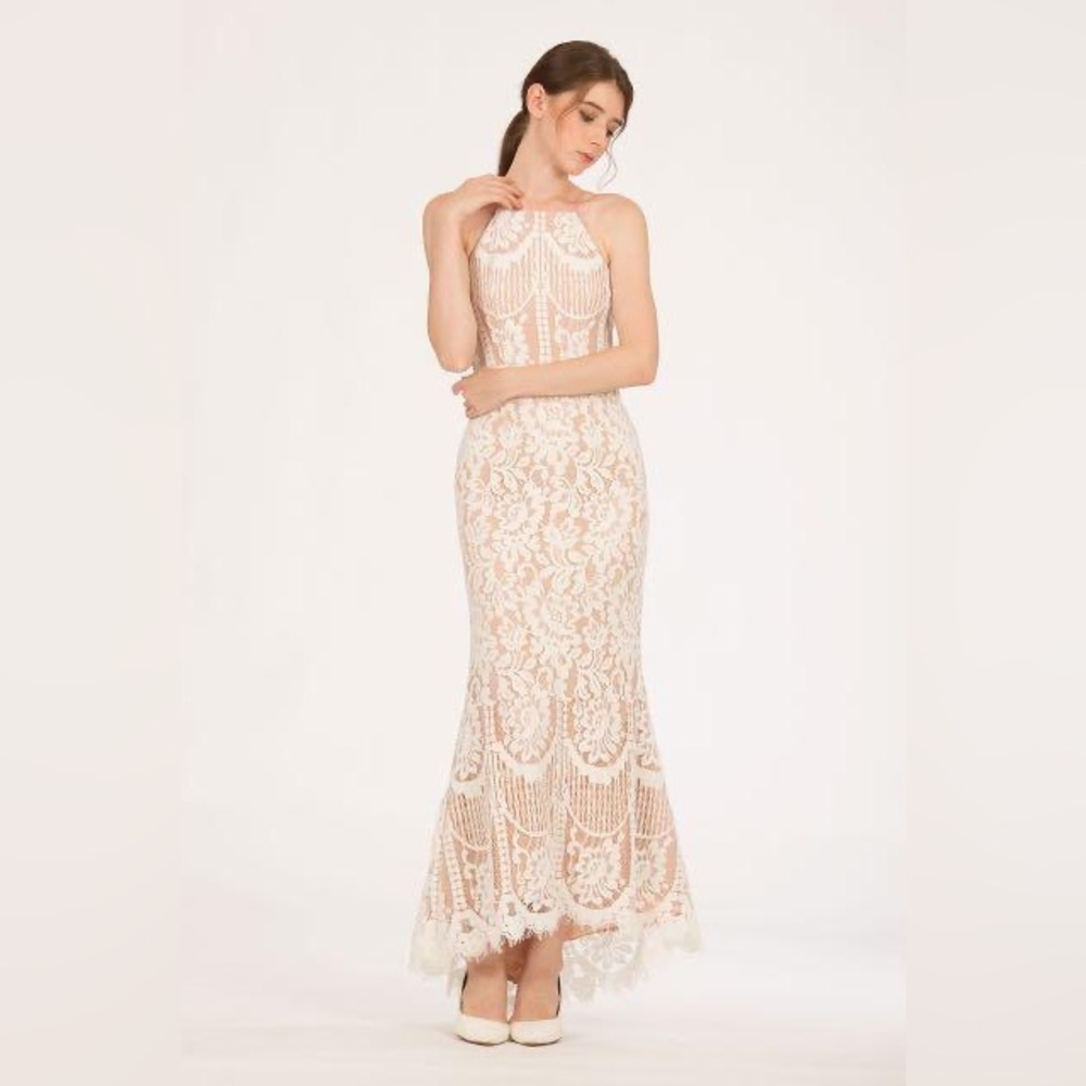 Jarlo Ariel High Neck White Ivory Lace Dress size 12P